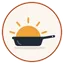 Das Logo von Feierabendrezepte, eine schwarze Pfanne vor einer untergehenden Sonne