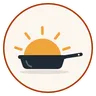 Das Logo von Feierabendrezepte, eine schwarze Pfanne vor einer untergehenden Sonne